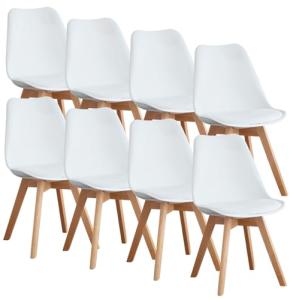 OLIXIS Dining Chairs Set of 8 Kitchen Mid Century Modern Chairs with Wood Legs and PU Leather Cushion for Living Room Bedroom Outdoor Lounge, White