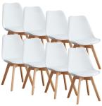 OLIXIS Dining Chairs Set of 8 Kitchen Mid Century Modern Chairs with Wood Legs and PU Leather Cushion for Living Room Bedroom Outdoor Lounge, White