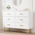 GarveeHome White Modern 6 Drawer Dresser with Gold Handles, Wooden Chest Dresser with Deep Drawers, Ample Storage Space, for Bedroom, Living Room and Entryway