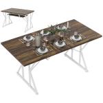HOMCOM 47"-63" Expandable Dining Table for 4-6 People, Farmhouse Dinner Table with Heavy Duty Metal Trestle Base, Rectangle Kitchen Desk, Distressed Brown