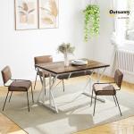 HOMCOM 47"-63" Expandable Dining Table for 4-6 People, Farmhouse Dinner Table with Heavy Duty Metal Trestle Base, Rectangle Kitchen Desk, Distressed Brown