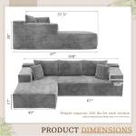 YESHOMY Boneless Couches for Living Room, 108" Sectional Modular Sectional Sofa with Deep Seat, Cloud Comfy Couch with L-Shape Chaise, Easy Assembly (Corduroy, Gray)
