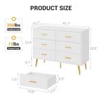 GarveeHome White Modern 6 Drawer Dresser with Gold Handles, Wooden Chest Dresser with Deep Drawers, Ample Storage Space, for Bedroom, Living Room and Entryway