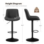 Nalupatio Bar Stools Set of 2, Adjustable Modern Swivel Bar Stools with Backs, Counter Height Performance Fabric Island Chairs for Home Kitchen, Black