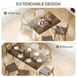 HOMCOM 47"-63" Expandable Dining Table for 4-6 People, Farmhouse Dinner Table with Heavy Duty Metal Trestle Base, Rectangle Kitchen Desk, Distressed Brown