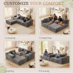 YESHOMY Boneless Couches for Living Room, 108" Sectional Modular Sectional Sofa with Deep Seat, Cloud Comfy Couch with L-Shape Chaise, Easy Assembly (Corduroy, Gray)