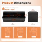 Sweetcrispy 43 Inches Folding Ottoman with Storage Bench, Foot Rest Stool, End of Bed Storage Bench Upholstered, Load 660 lbs, for Living Room, Lychee Grain Leather, Black