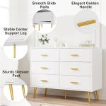 GarveeHome White Modern 6 Drawer Dresser with Gold Handles, Wooden Chest Dresser with Deep Drawers, Ample Storage Space, for Bedroom, Living Room and Entryway
