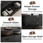 GarveeHome Farmhouse Coffee Table with Drawers, 47.2 in Center Table Rustic Coffee Tables Black Living Room Table, with Open Shelf and 6 Support Legs