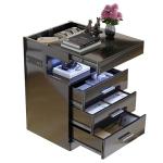 Treocho Led Nightstand with Hidden Space, Modern Night Stand with Charging Station, 3 Drawer Smart Nightstand with Glossy Finish, Tall Bedside Table with RGB Lights for Bedroom, Black