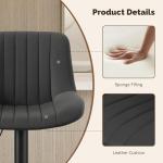 Nalupatio Bar Stools Set of 2, Adjustable Modern Swivel Bar Stools with Backs, Counter Height Performance Fabric Island Chairs for Home Kitchen, Black