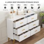 GarveeHome White Modern 6 Drawer Dresser with Gold Handles, Wooden Chest Dresser with Deep Drawers, Ample Storage Space, for Bedroom, Living Room and Entryway