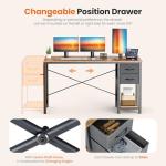 Sweetcrispy 48 Inch Computer Desk with Drawers for Home Office, Writing Desk with X-Shaped Reinforcement, Wood Table with Adjustable Position Drawers, Modern Study Work Table with Side Hook, Rust