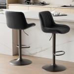 Nalupatio Bar Stools Set of 2, Adjustable Modern Swivel Bar Stools with Backs, Counter Height Performance Fabric Island Chairs for Home Kitchen, Black