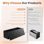 Sweetcrispy 43 Inches Folding Ottoman with Storage Bench, Foot Rest Stool, End of Bed Storage Bench Upholstered, Load 660 lbs, for Living Room, Lychee Grain Leather, Black
