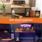 Sweetcrispy 48 Inch Computer Desk with Drawers for Home Office, Writing Desk with X-Shaped Reinforcement, Wood Table with Adjustable Position Drawers, Modern Study Work Table with Side Hook, Rust