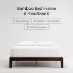 Nectar Bamboo Platform Bed Frame - California King - Walnut - Floating Center Support Legs - 12” Height - Tool Free Set Up - Contemporary - Sturdy Wooden Support Slats - Holds Up to 800 Pounds