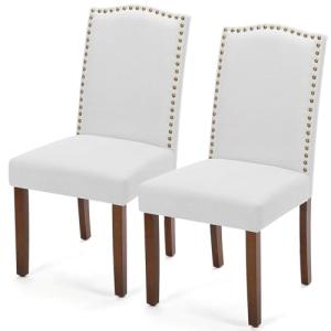DUMOS Dining Chairs Set of 2, Moden PU Kitchen Table Chairs with Wooden Legs and Padded Seat for Dining Room/Kitchen/Living Room/Restaurant, Light Grey