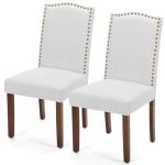 DUMOS Dining Chairs Set of 2, Moden PU Kitchen Table Chairs with Wooden Legs and Padded Seat for Dining Room/Kitchen/Living Room/Restaurant, Light Grey