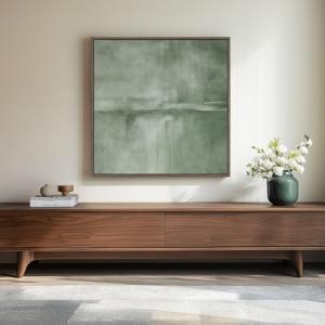 Framed Sage Green Abstract Wall Art, Modern Canvas Prints Artwork for Walls, Square Minimalist All Green Abstract Pictures for Living Room, Hallway, Fireplace, Bedroom, Home Office Wall Decor 30x30 In