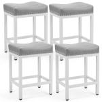 DUMOS Saddle Bar Stools Set of 4, 24 Inch Counter Height Stools with Curved PU Leather Surface, 3.7" Thick Upholstery Bar Height Stools with Footrest for Kitchen Island, Dining, Cafe, Gray