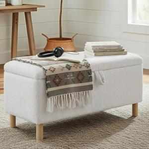 MALOL Ottoman with Storage, Storage Ottoman Bench, Entryway Bench with Wood Legs for Living Room, Sitting Area,Cream