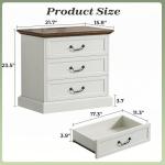 Huuger Nightstand with Charging Station, 3 Drawer Night Stand, 22 Inch Wider Side Table with Storage, Farmhouse Nightstand with Vintage Handles, Thicken Base, for Bedroom, Distressed White