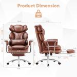 Sweetcrispy Executive Home Office Desk Chair - Ergonomic Big Tall High Back with Footrest & Lumbar Support, Reclining Height Adjustable, Comfy PU Leather Computer Gaming with Swivel Wheels, Brown