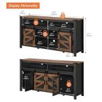 WAMPAT Farmhouse Buffet Cabinet, Rustic Sideboard with Sliding Barn Doors, 59" Coffee Bar Storage Cabinet with Mesh Doors, Antique Black & Brown Cupboard Table for Kitchen, Dining Room, Living Room