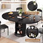 Jocoevol 47″–63″ Extendable Round Dining Table for 4–8 with Dust-Proof 2-Tier Storage Shelf Space Saving Expandable Wood Oval Circle Dinner Furniture with Pedestal Base (Black)