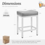 DUMOS Saddle Bar Stools Set of 4, 24 Inch Counter Height Stools with Curved PU Leather Surface, 3.7" Thick Upholstery Bar Height Stools with Footrest for Kitchen Island, Dining, Cafe, Gray