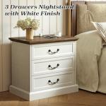 Huuger Nightstand with Charging Station, 3 Drawer Night Stand, 22 Inch Wider Side Table with Storage, Farmhouse Nightstand with Vintage Handles, Thicken Base, for Bedroom, Distressed White