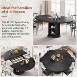 Jocoevol 47″–63″ Extendable Round Dining Table for 4–8 with Dust-Proof 2-Tier Storage Shelf Space Saving Expandable Wood Oval Circle Dinner Furniture with Pedestal Base (Black)