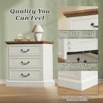Huuger Nightstand with Charging Station, 3 Drawer Night Stand, 22 Inch Wider Side Table with Storage, Farmhouse Nightstand with Vintage Handles, Thicken Base, for Bedroom, Distressed White