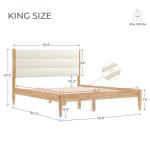 KISLOT Wood Bed Frame with Upholstered Headboard Wooden Platform with Silent Slat Support Mattress Foundation No Box Spring Needed, Easy Assembly