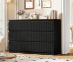 Jocoevol 6 Drawer Dresser Black Modern Fluted Tall Wooden Chest Double Dresser for Bedroom, Living Room, Closet