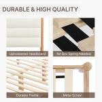 KISLOT Wood Bed Frame with Upholstered Headboard Wooden Platform with Silent Slat Support Mattress Foundation No Box Spring Needed, Easy Assembly