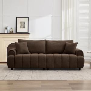 Abbrevi 88 "Modern Boucle Sofa Couch, Oversized Comfy 3 Seater Sherpa Curved Sofas Deep Seat, Upholstered Loveseat Teddy Round Arm Couches for Living Room, Bedroom, Brown