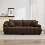 Abbrevi 88 "Modern Boucle Sofa Couch, Oversized Comfy 3 Seater Sherpa Curved Sofas Deep Seat, Upholstered Loveseat Teddy Round Arm Couches for Living Room, Bedroom, Brown