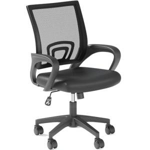 OS MOTOR Home Office Chair, Ergonomic Mid-Back Mesh Desk Chair with Lumbar Support, Adjustable Swivel Rolling Design, Comfy Armrest for Work, Study, Gaming, Vanity, Black