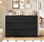 Jocoevol 6 Drawer Dresser Black Modern Fluted Tall Wooden Chest Double Dresser for Bedroom, Living Room, Closet