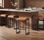 VASAGLE EKHO Collection - Bar Stools Set of 4, Counter Height Bar Stools, Synthetic Leather with Stitching, Mid-Century Modern Counter Stools, 26-Inch Tall, Kichen Home Bar Dining Room, Caramel Brown