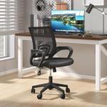 OS MOTOR Home Office Chair, Ergonomic Mid-Back Mesh Desk Chair with Lumbar Support, Adjustable Swivel Rolling Design, Comfy Armrest for Work, Study, Gaming, Vanity, Black