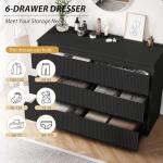 Jocoevol 6 Drawer Dresser Black Modern Fluted Tall Wooden Chest Double Dresser for Bedroom, Living Room, Closet