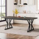 Tribesigns Farmhouse Dining Table for 6 People, 70.8-Inch Rectangular Wood Dining Table, Rustic Kitchen Table with Heavy Duty Metal Legs for Dining Room (Black, 70.8 Inch)