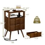 JOONEE Nightstand with Charging Station and LED Lights,Modern Bedside Table with 2 Storage Drawer and Open Wood Shelf, for Bedroom and Small Spaces,Night Stand with Solid Wood Legs,Walnut Brown