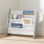 Humble Crew 4-Tier Kids Bookshelf, Grey Wood/White - Premium Book Shelf for Kids Rooms with Four Deep Pockets - Toddler Sling Book Rack with Deep Sleeves, Nursery Bookcase Organizer