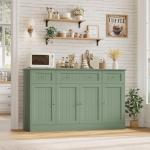 HITHOS 55" Sideboard Buffet Cabinet with Storage, Modern Kitchen Buffet Storage Cabinet with Drawers, Wood Coffee Bar with Adjustable Shelves, Large Sideboard for Kitchen, Living Room, Green
