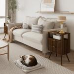 JOONEE Nightstand with Charging Station and LED Lights,Modern Bedside Table with 2 Storage Drawer and Open Wood Shelf, for Bedroom and Small Spaces,Night Stand with Solid Wood Legs,Walnut Brown