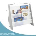 Humble Crew 4-Tier Kids Bookshelf, Grey Wood/White - Premium Book Shelf for Kids Rooms with Four Deep Pockets - Toddler Sling Book Rack with Deep Sleeves, Nursery Bookcase Organizer